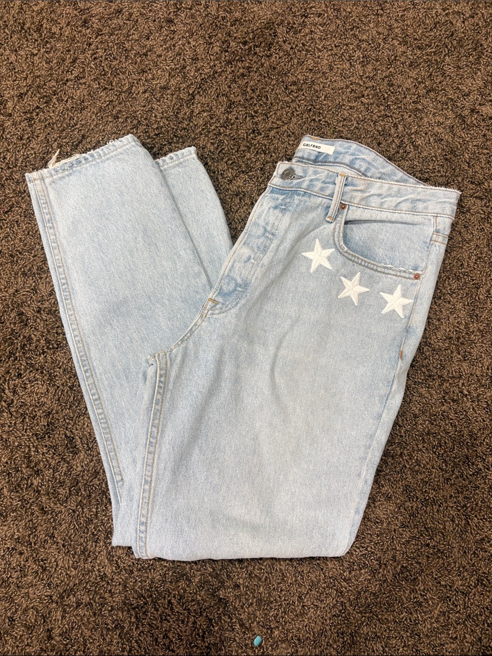 GRLFRND Light Wash Skinny Jeans with White Star Detail